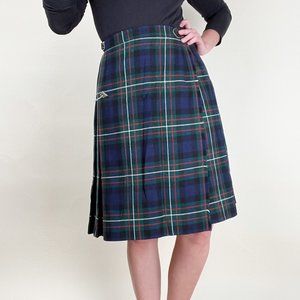 Vintage Plaid Midi Skirt High Rise Preppy Pleated Light Dark Academia Kilt Pin
